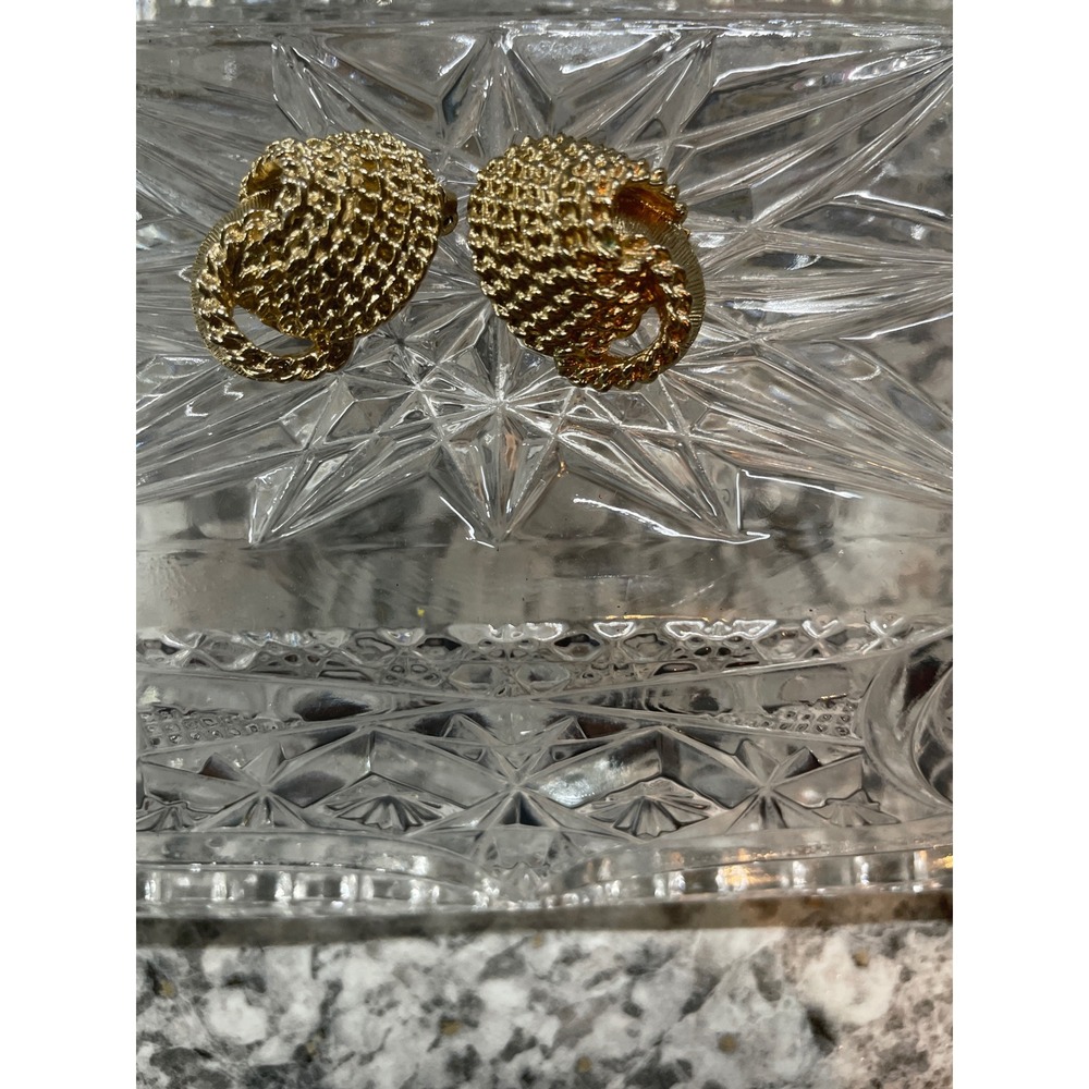 Vintage Napier Gold Tone Textured Door Knocker Clip On‎ Statement Earrings 1980s
